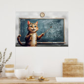 Poster Tabby Cheerful Cat Enseigner Math En Classe (Cuisine)