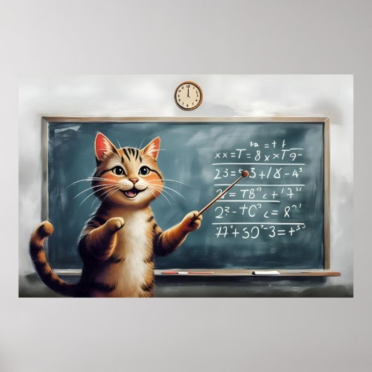 Poster Tabby Cheerful Cat Enseigner Math En Classe (Devant)