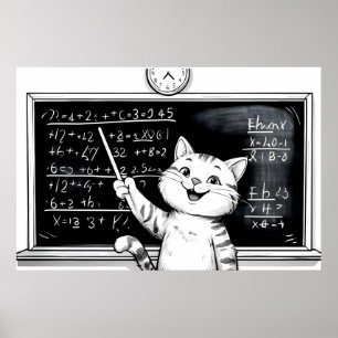 Poster Tabby Cheerful Cat Enseigner Math En Classe