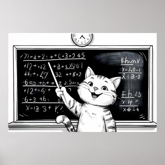 Poster Tabby Cheerful Cat Enseigner Math En Classe (Devant)