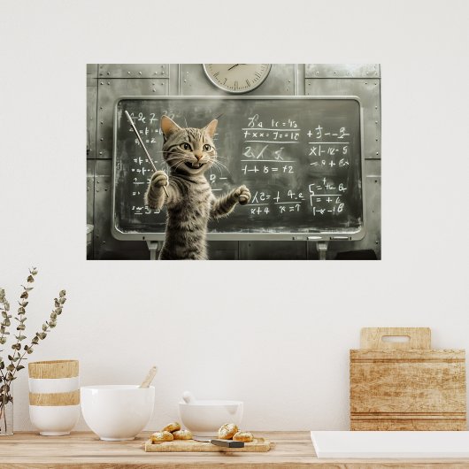 Poster Tabby Cheerful Cat Enseigner Math En Classe (Cuisine)