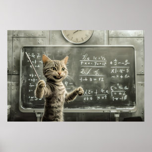 Poster Tabby Cheerful Cat Enseigner Math En Classe
