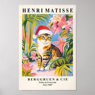 Poster Tabby Gris Chat À Santa Hat, Décor De Noël Pour L