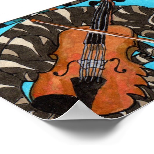 Poster Tabby Gris Chat avec violon Fiddle Art (Coin)