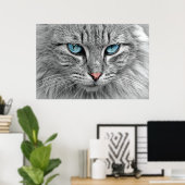 Poster Tabby Gris et Noir Chat avec de beaux yeux bleus (Bureau à domicile)