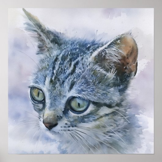 Poster Tabby Gris Kitten Aquarelle Style Art (Devant)