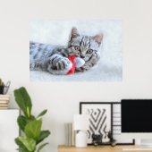 Poster Tabby gris mou Chat avec Noël Casquette (Bureau à domicile)