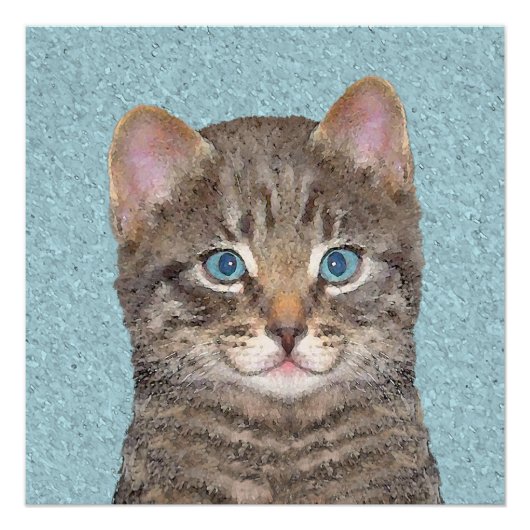 Poster Tabby Gris Peinture Chat - Cute Original Art Chat (Devant)
