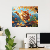 Poster *~* Tabby Jump Fall Leaves Kitten 5:4 Cat AP68 (Bureau à domicile)