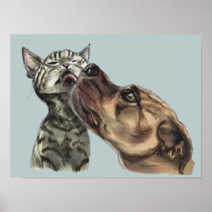 Poster Tabby Kitten Obtenir Un Pit Bull Baiser