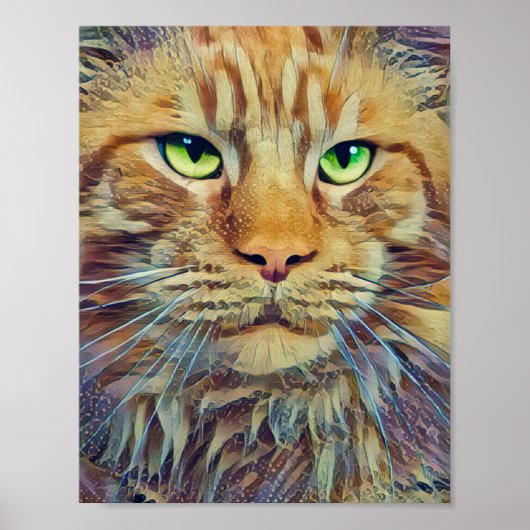 Poster Tabby Orange - Yeux Vert Chat (Devant)