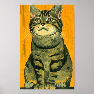 Poster Tabby rayé minimaliste gris