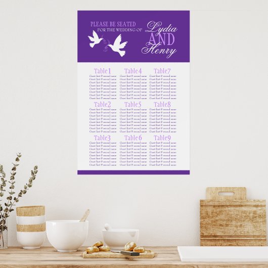 Poster table blanche pourpre mariage plan 1-9 (Cuisine)