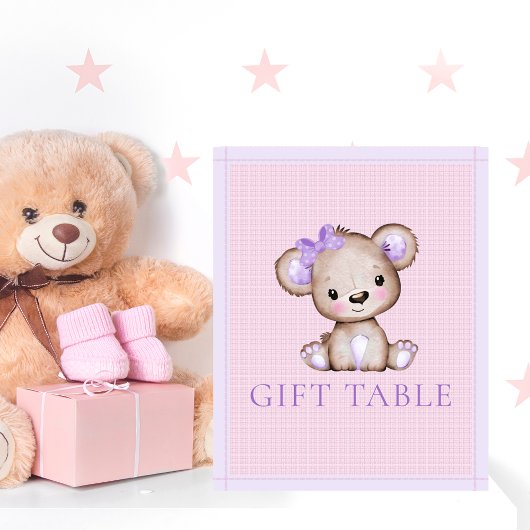Poster Table cadeau mignonne fille pourpre Baby shower ou