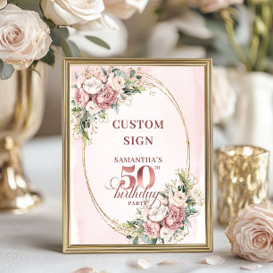 Poster Table de 50e anniversaire en rose doré personnalis