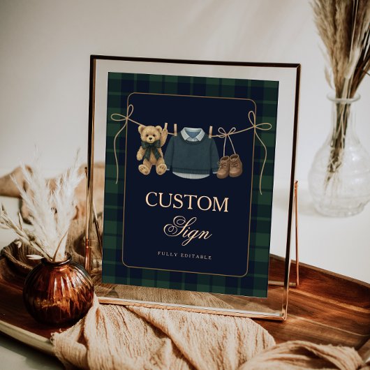 Poster Table de baby shower éditables Ourson Polo Preppy 