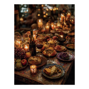 Poster Table de banquet en vin rouge ornée