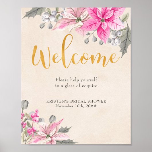 Poster Table de boissons Poinsettia rose Calligraphie de  (Devant)