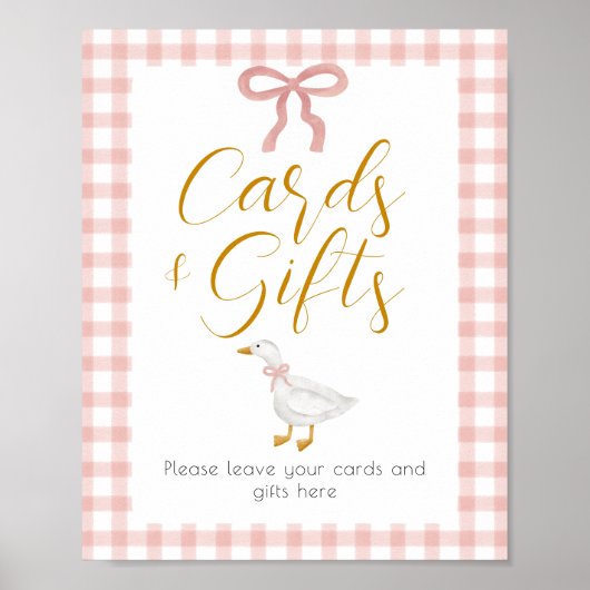 Poster Table de cadeaux de Baby Shower Gingham Rose Canar (Devant)