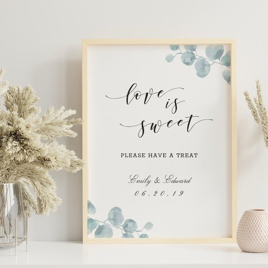 Poster Table de desserts de mariage de jardin d'eucalyptu
