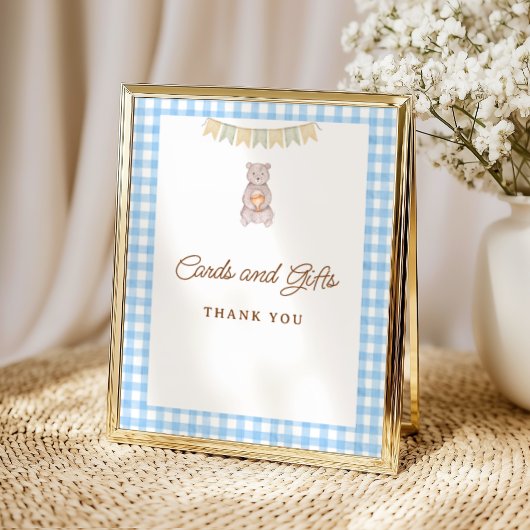 Poster Table de réception de Baby Shower Rustique Ours Bl