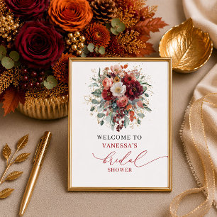 Poster Table de réception de mariage florale orange brûlé