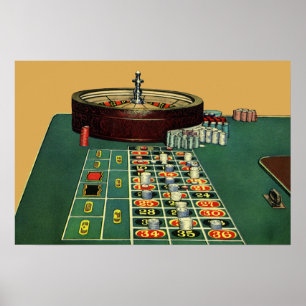 Poster Table de roulette de casino de jeu vintage, jetons