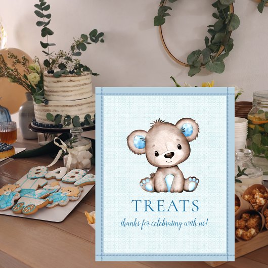 Poster Table des friandises Ourson marron mignon Baby Sho