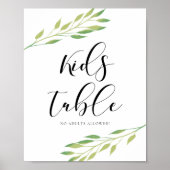 Poster Table Enfants Aquarelle vert feuille signe mariage (Devant)