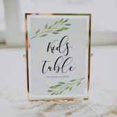 Poster Table Enfants Aquarelle vert feuille signe mariage