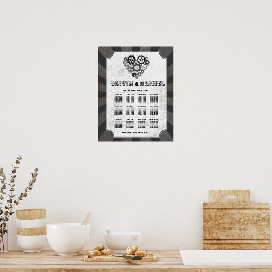 Poster Table Mariage Siège 12 Coeurs Mariages Steampunk (Cuisine)