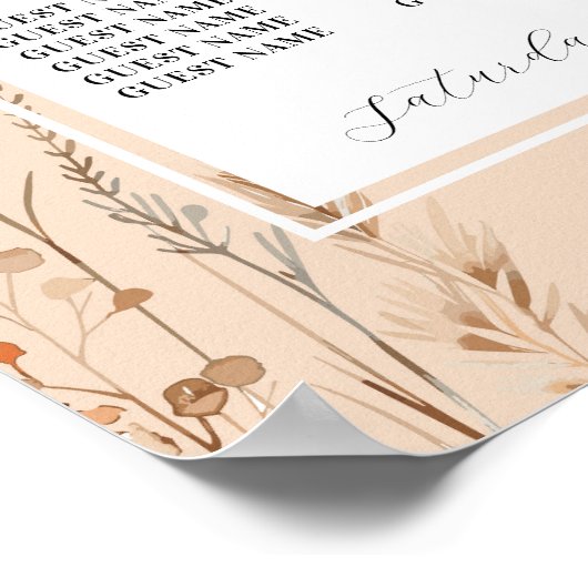 Poster Table Mariage Siège 8 Boho Florals Bohème (Coin)