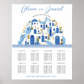 Poster Table Mariage Siège 8 Santorin Grèce Bleu (Devant)