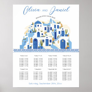 Poster Table Mariage Siège 8 Santorin Grèce Bleu