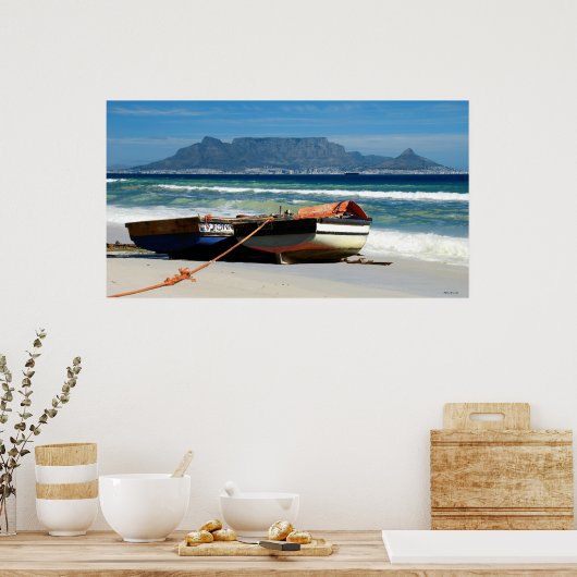 Poster Table Mountain & bateaux de pêche, Cap, RSA (Cuisine)
