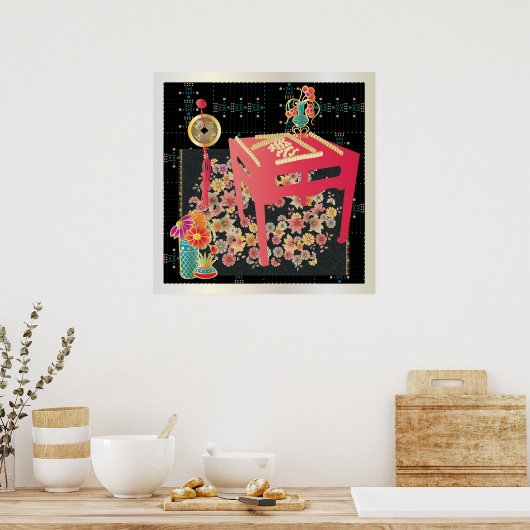 Poster Table rouge Mah Jongg (Cuisine)