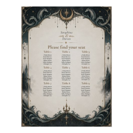 Poster Tableau de placement de mariage gothique du Royaum (Devant)