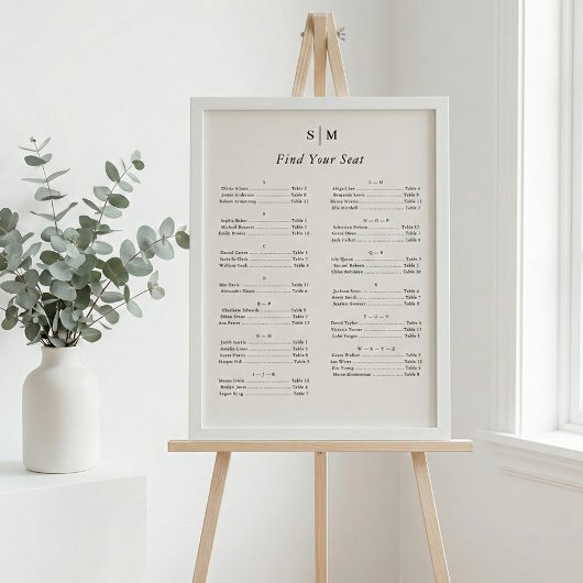 Poster Tableau de placement de sièges à monogramme classi