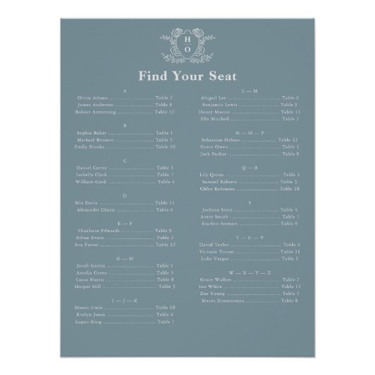 Poster Tableau de placement Vintage Crest Monogram Bleu (Devant)
