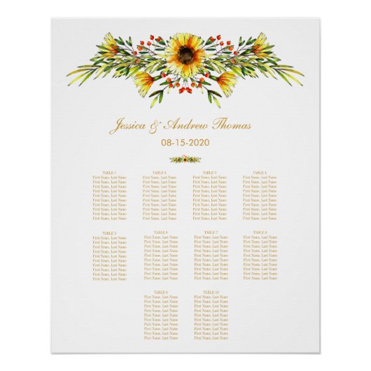 Poster Tableau de sièges Mariage décoratif Fleurs d'été (Devant)
