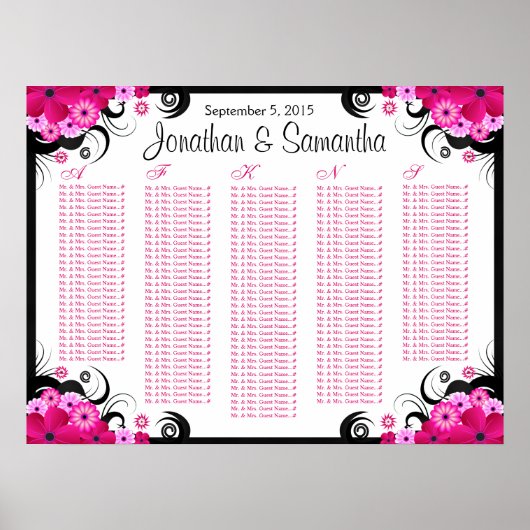 Poster Tableaux de sièges Fuchsia Floral Mariage blanc (Devant)