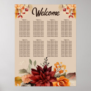 Poster Tablette de Mariage Floral Automne en terre cuite