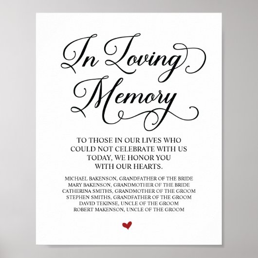 Poster Tablette de Mémoire de Notre Cœur Panneau Mémorial (Devant)