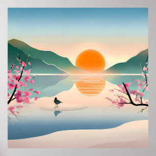 Poster Tablette minimaliste Zen Sunrise Lake Étendue Impr