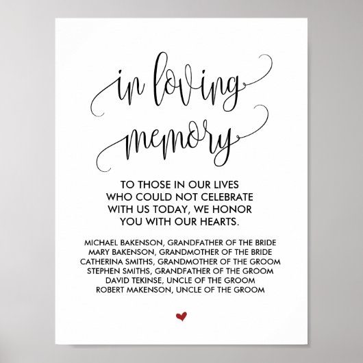 Poster Tableur de mémorial de mariage v2 en souvenir affe (Devant)