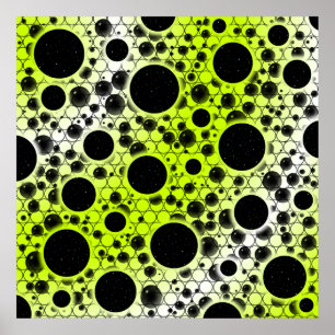 Poster Taches de bulle spatiale - Blanc/Jaune citron