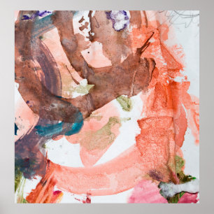 Poster Taches d'encre sur papier blanc abstrait, acryliqu