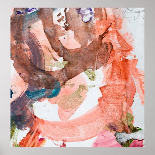 Poster Taches d'encre sur papier blanc abstrait, acryliqu (Devant)