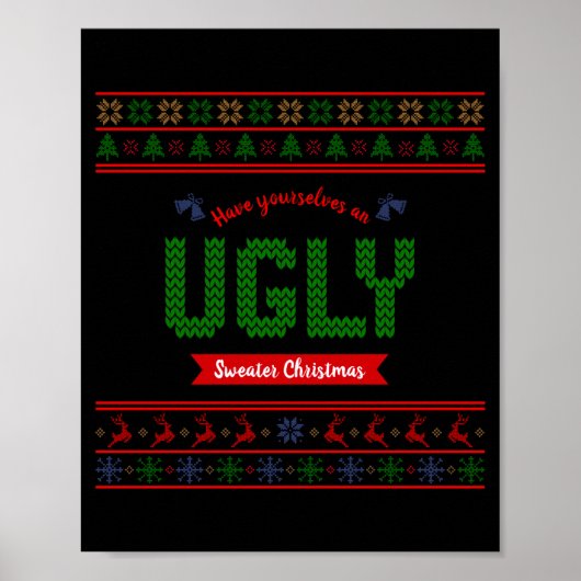 Poster Tacky Christmas Nordic Knit Pattern Red Green Ugly (Devant)