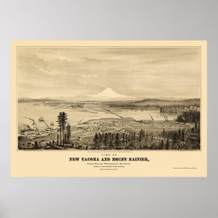 Poster Tacoma, carte panoramique de WA - 1878